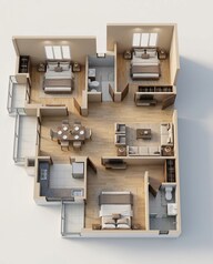 Floor plan of 3 BHK 1190 Sq. Ft. Apartment in Rudra Sangam, Allahabad