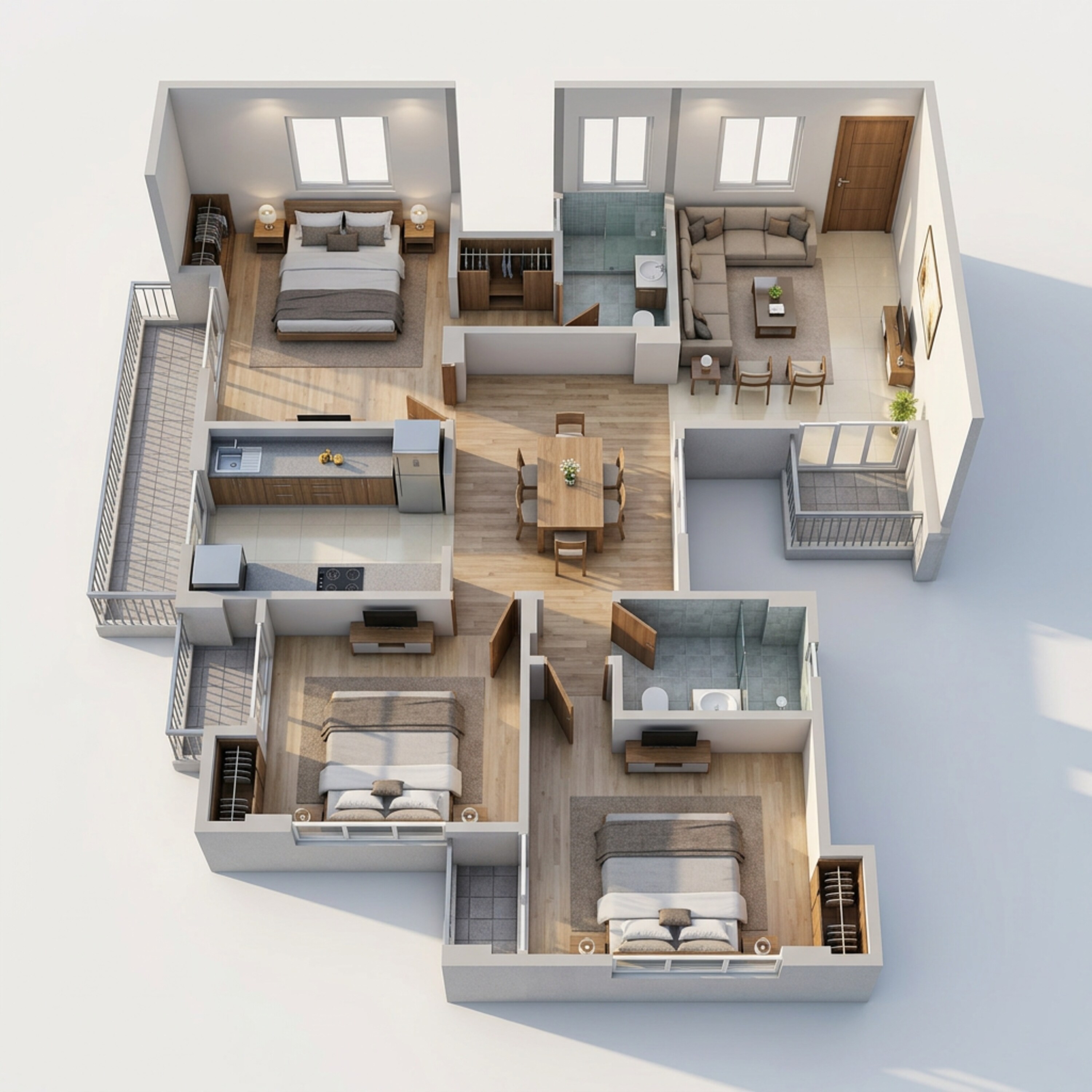 Floor plan of 3 BHK 1370 Sq. Ft. Apartment in Rudra Sangam, Allahabad
