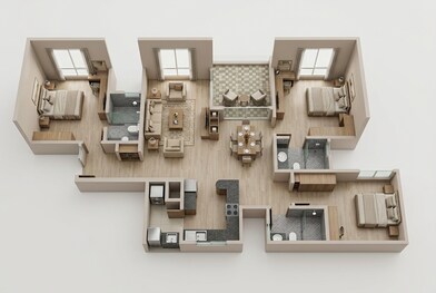 Floor plan of 3 BHK 1817 Sq. Ft. Apartment in Sobha Windsor, Bangalore
