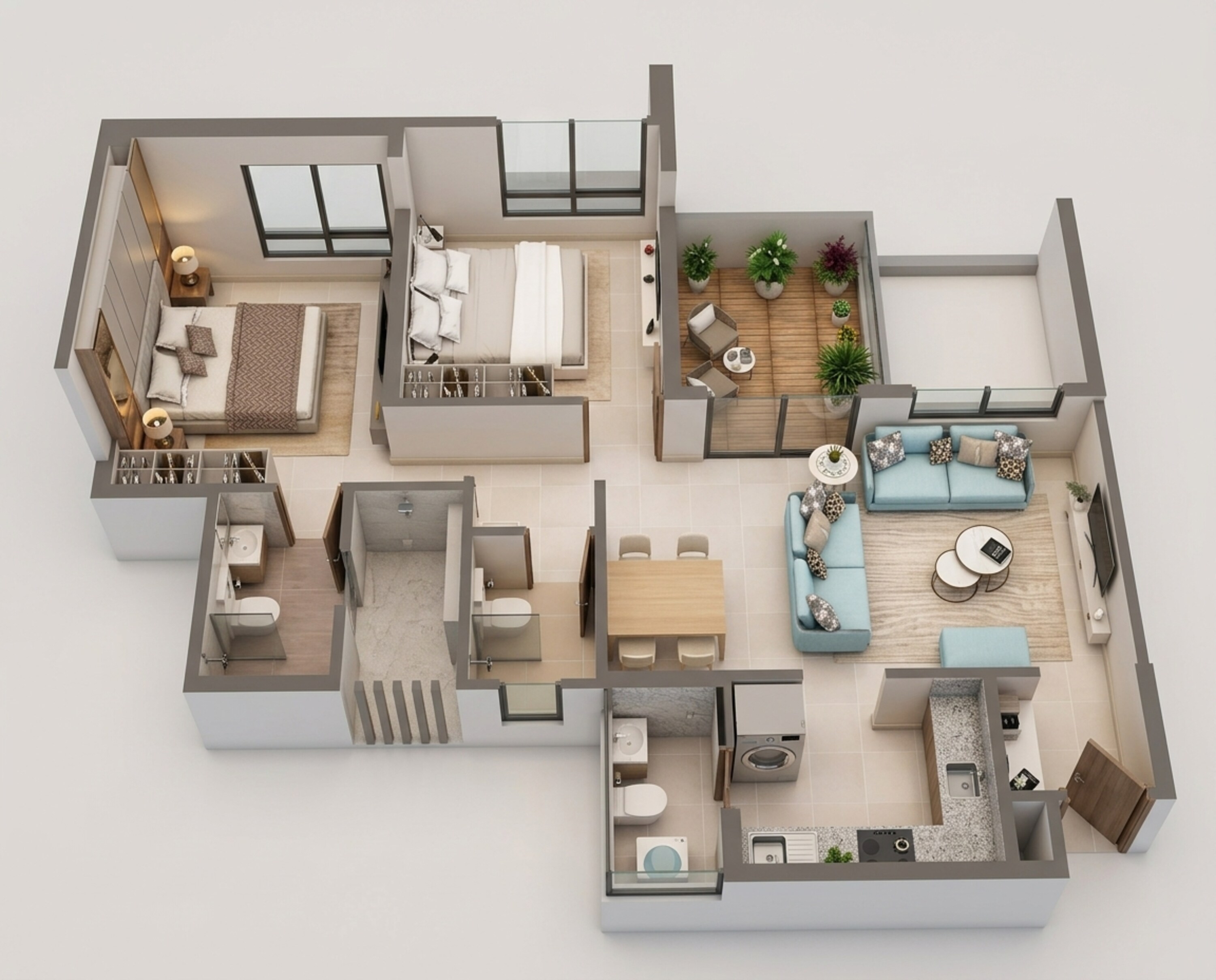 Floor plan of 2 BHK 690 Sq. Ft. Apartment in Shapoorji Pallonji Sensorium, Pune