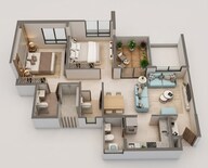Floor plan of 2 BHK 690 Sq. Ft. Apartment in Shapoorji Pallonji Sensorium, Pune