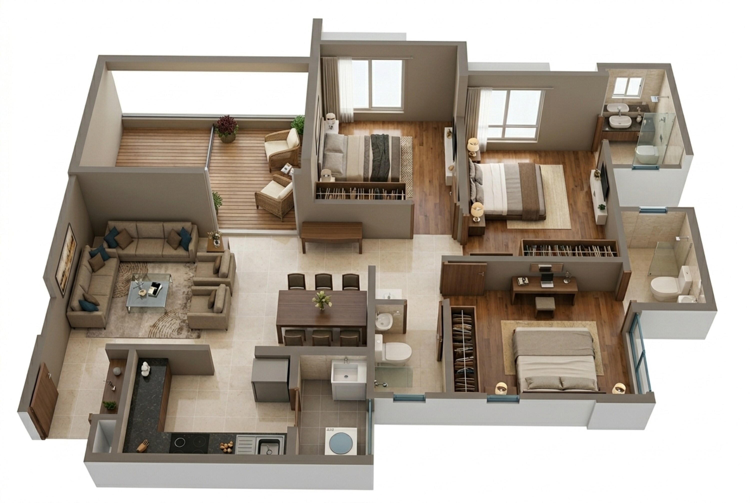 Floor plan of 3 BHK 973 Sq. Ft. Apartment in Shapoorji Pallonji Sensorium, Pune