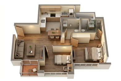 Floor plan of 2 BHK 983 Sq. Ft. Apartment in Embassy Edge, Bangalore
