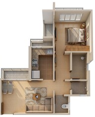 Floor plan of 1 BHK 353 Sq. Ft. Apartment in Runwal Avenue Wing J, Mumbai