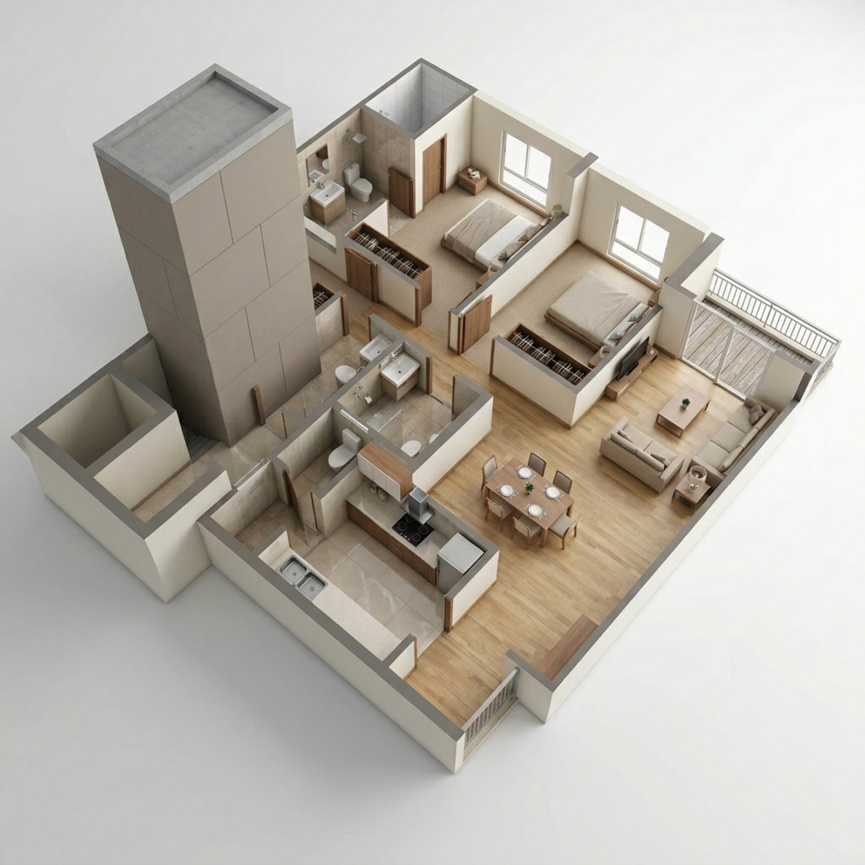 Floor plan of 3 BHK 998 Sq. Ft. Apartment in Kalpataru Vienta Tower A, Mumbai