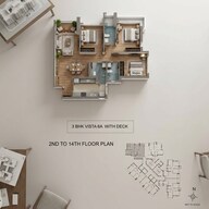 Floor plan of 3 BHK 1037 Sq. Ft. Apartment in Kalpataru Vienta Tower A, Mumbai
