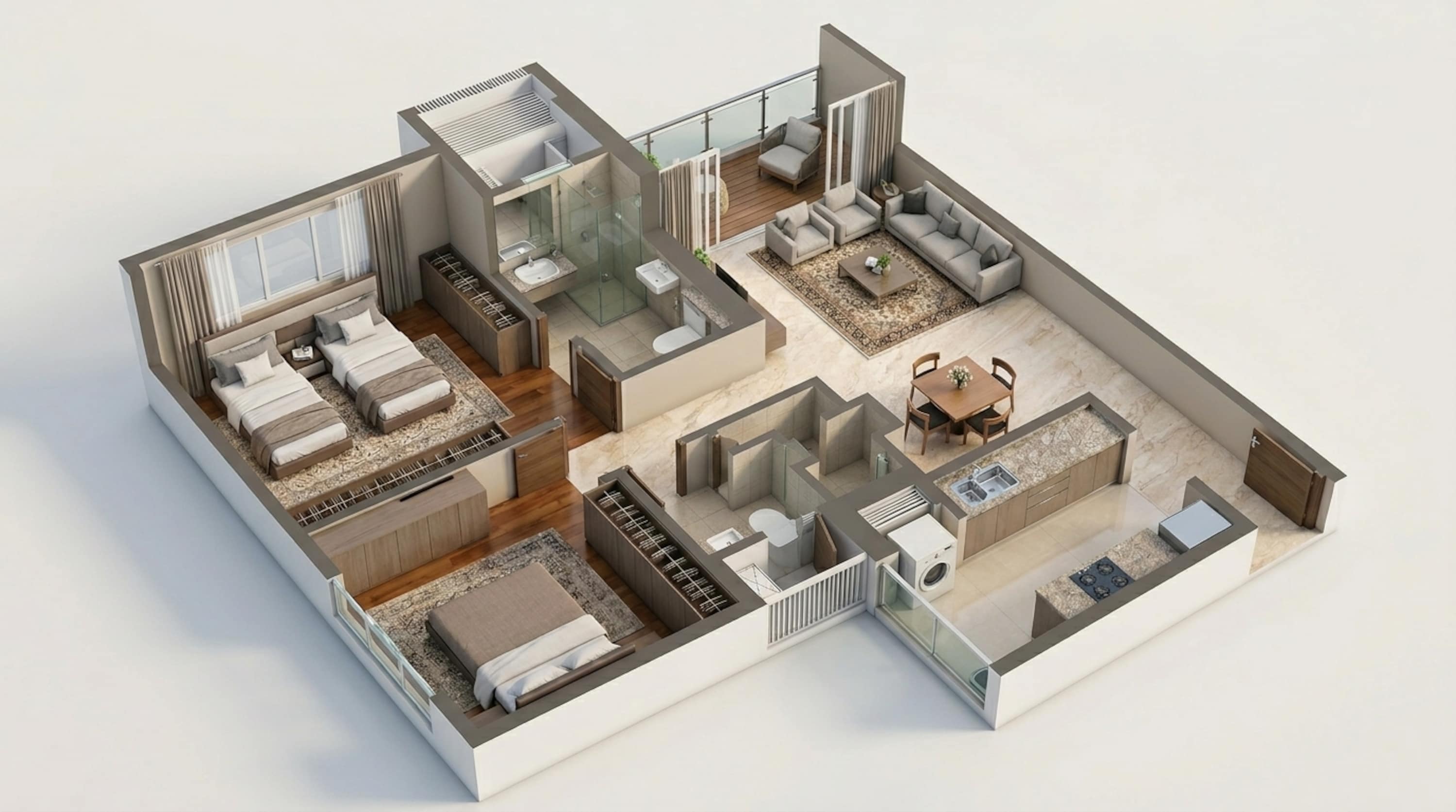 Floor plan of 2 BHK Apartment - 643 sq. ft. in Runwal The Sanctuary Tower 4, Mumbai