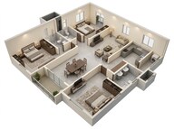 Floor plan of 3 BHK 1390 Sq. Ft. Apartment in Prestige Tranquil, Hyderabad