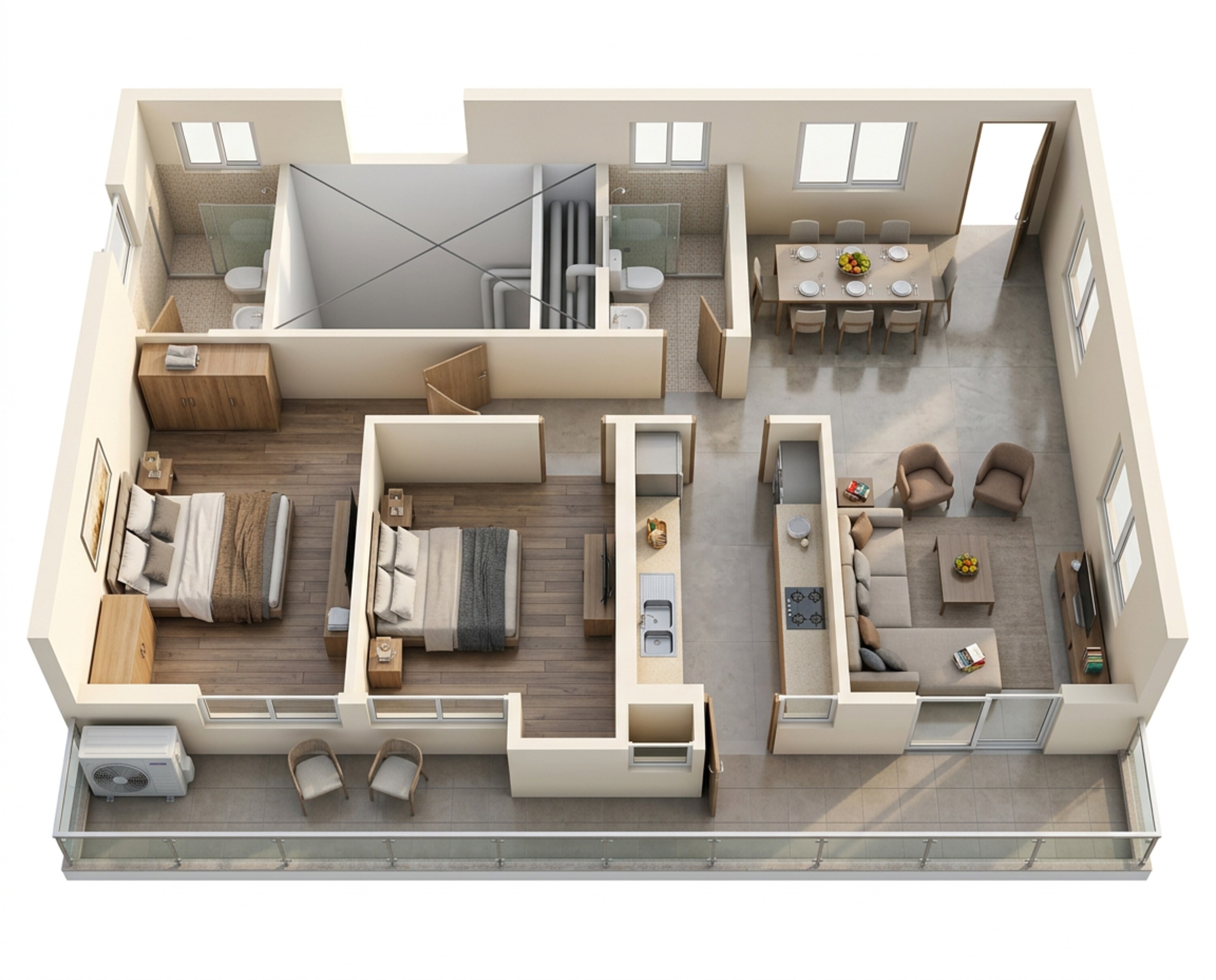 Floor plan of 2 BHK 1732 Sq. Ft. Apartment in DLF One Midtown, Delhi