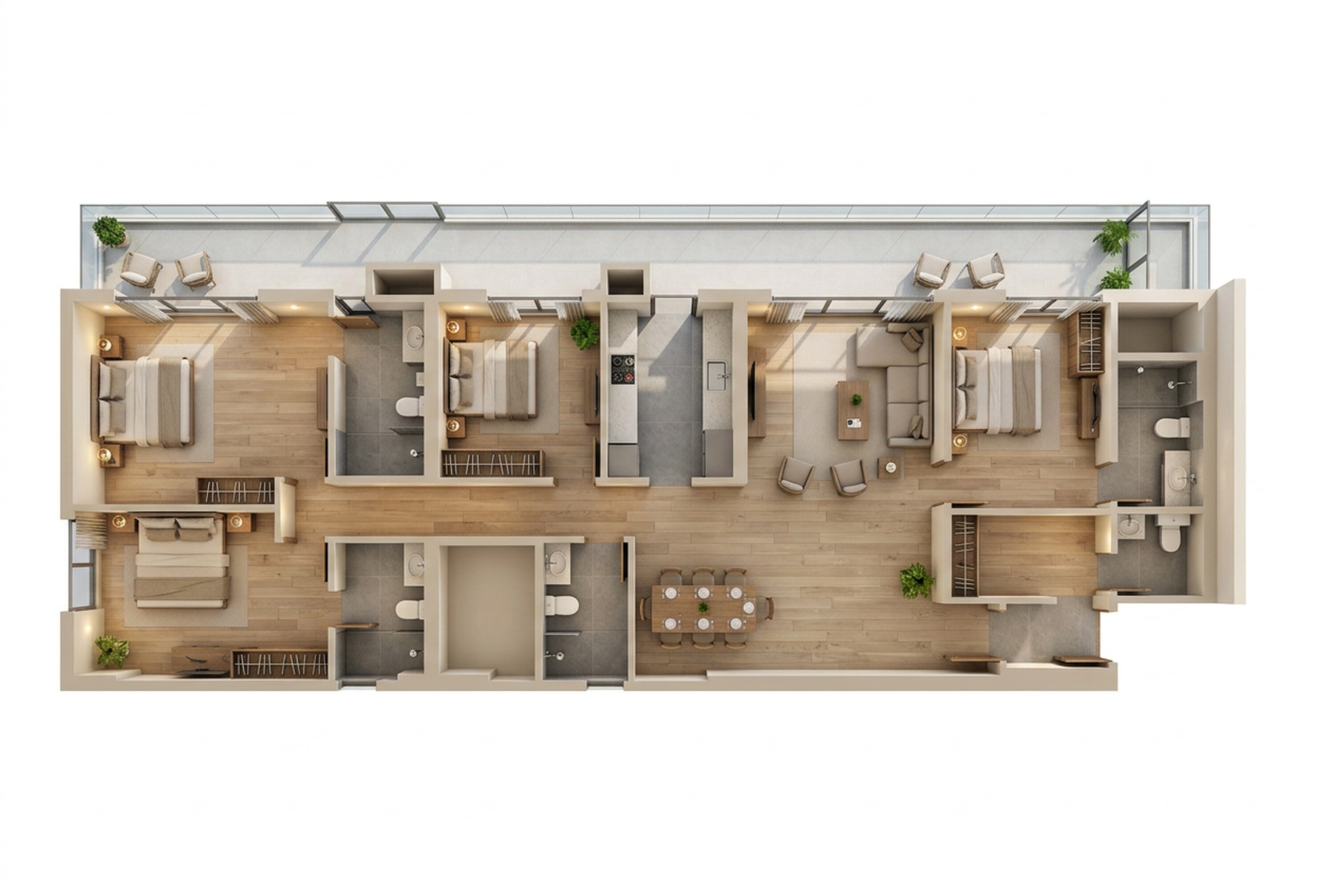 Floor plan of 4 BHK 3030 Sq. Ft. Apartment in DLF One Midtown, Delhi