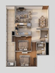 Floor plan of 2 BHK 2270 Sq. Ft. Apartment in DLF One Midtown, Delhi