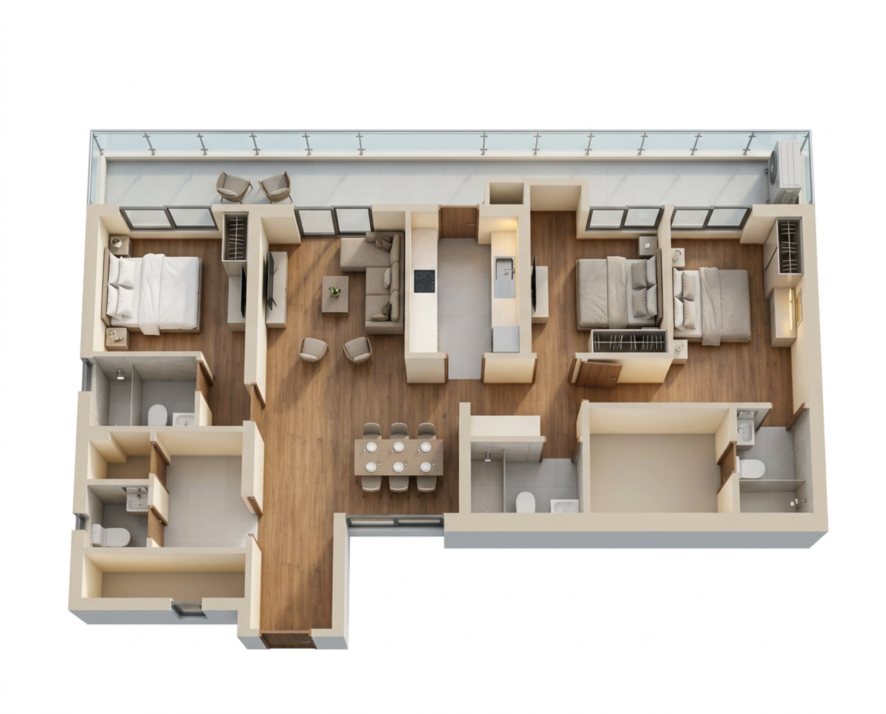 Floor plan of 3 BHK 2282 Sq. Ft. Apartment in DLF One Midtown, Delhi