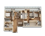 Floor plan of 3 BHK 2282 Sq. Ft. Apartment in DLF One Midtown, Delhi