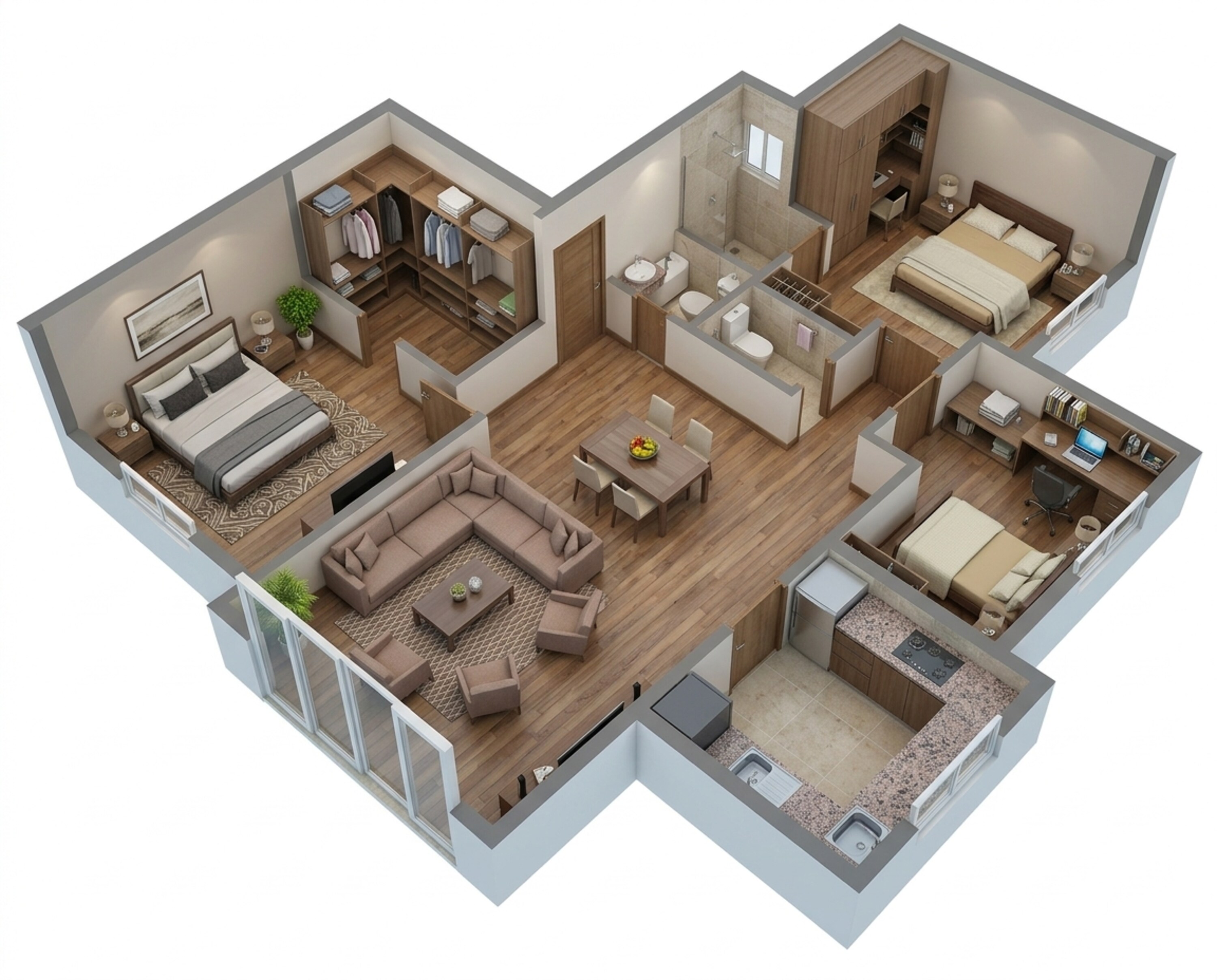 Floor plan of 3 BHK 820 Sq. Ft. Apartment in Chandak 34 Park Estate D Wing, Mumbai