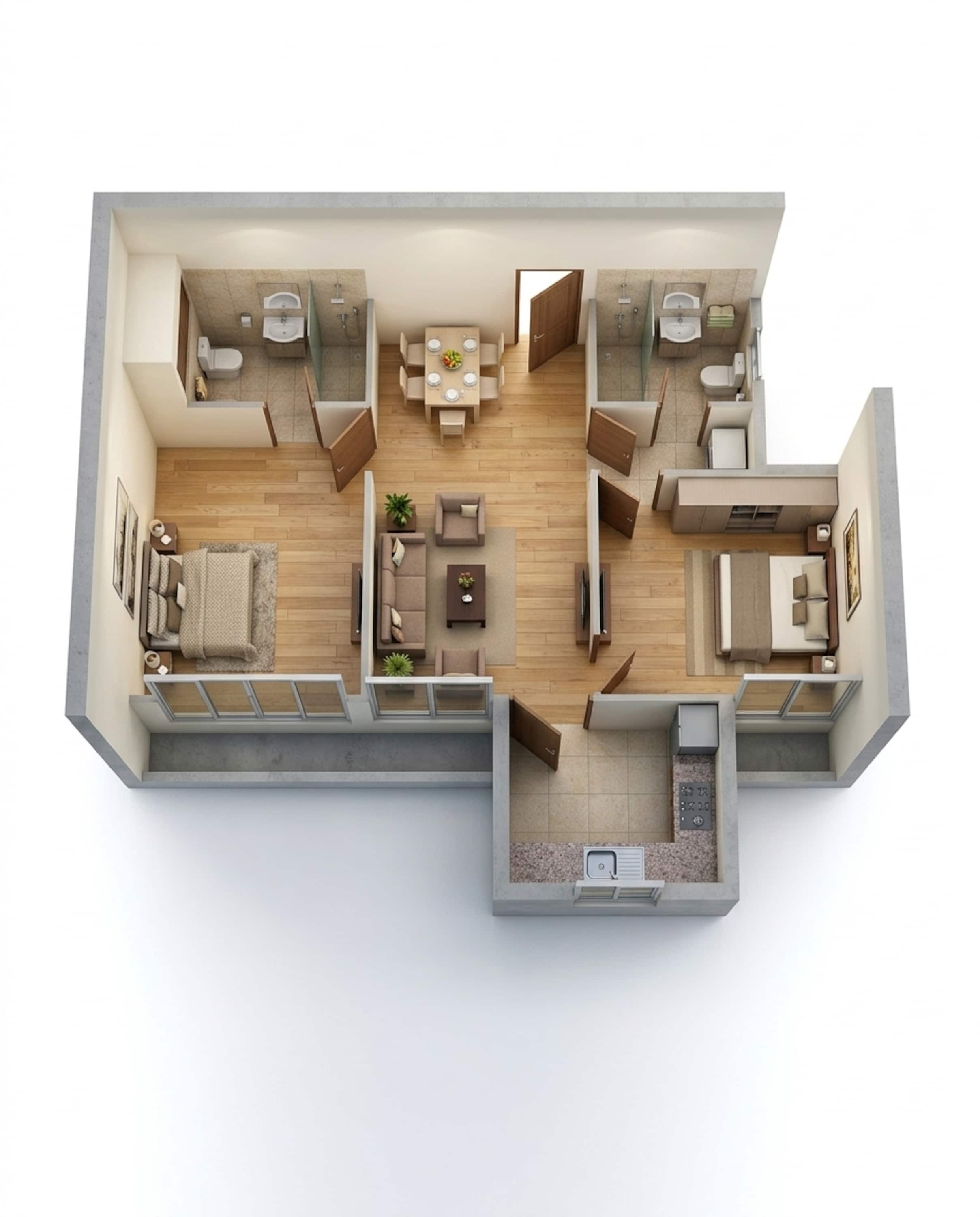 Floor plan of 2 BHK 600 Sq. Ft. Apartment in Chandak 34 Park Estate D Wing, Mumbai