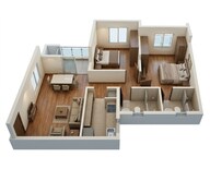 Floor plan of 2 BHK 570 Sq. Ft. Apartment in Shapoorji Pallonji Joyville Kolkata, Kolkata