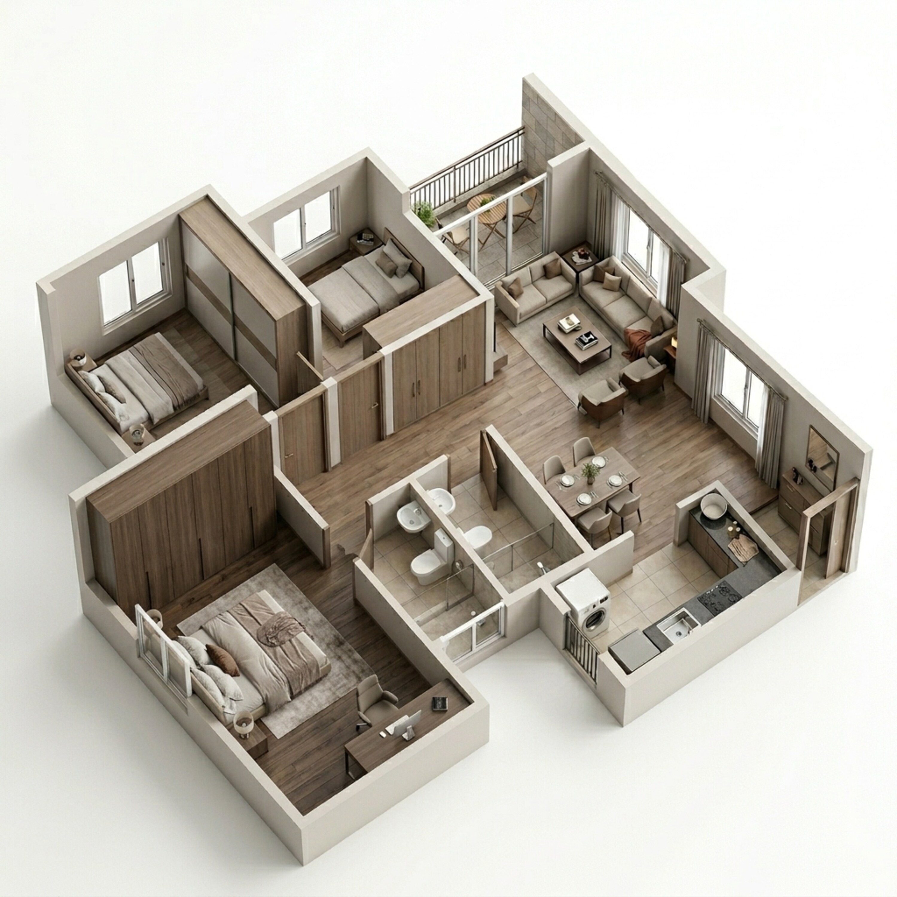 Floor plan of 3 BHK 861 Sq. Ft. Apartment in Shapoorji Pallonji Joyville Kolkata, Kolkata