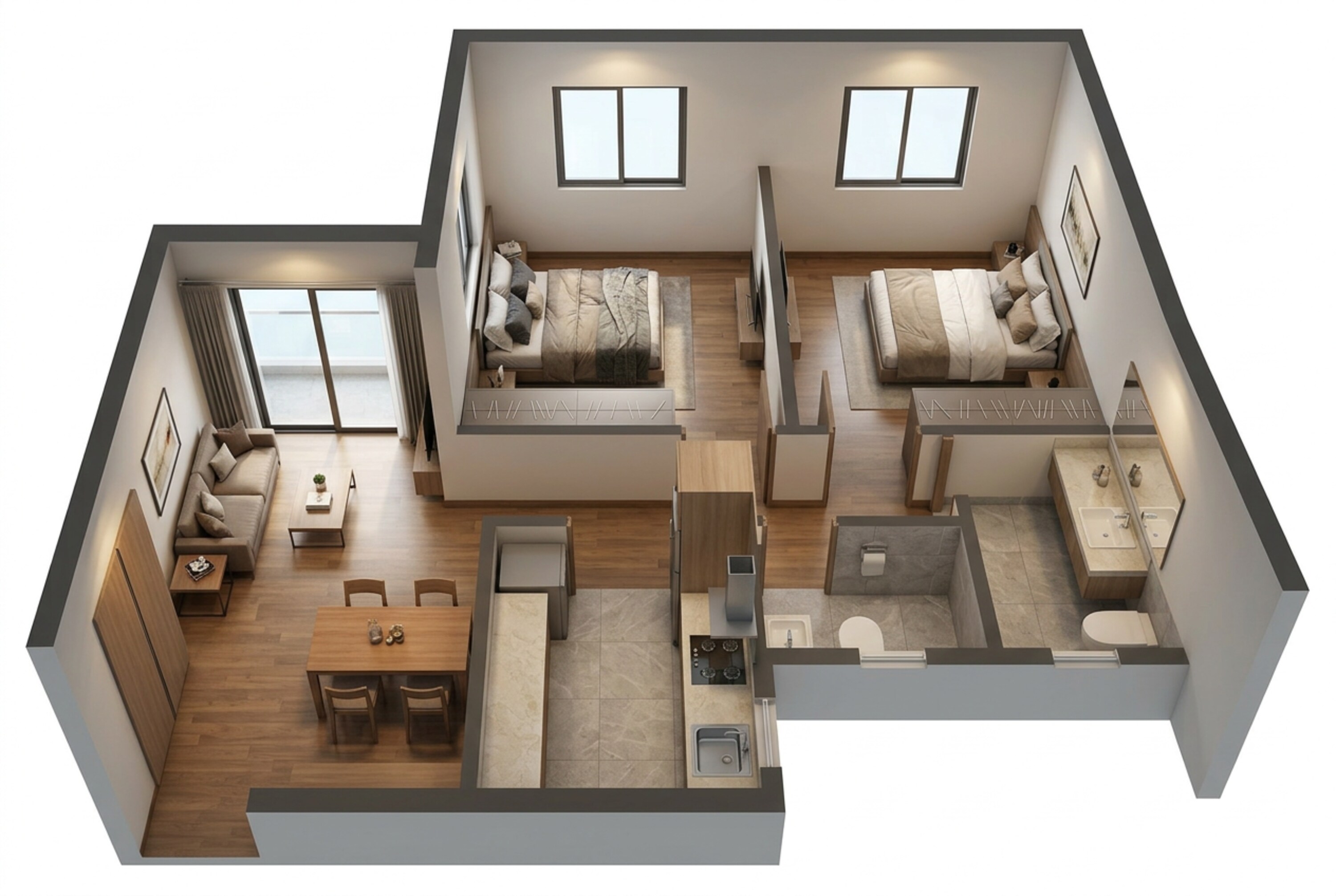 Floor plan of 2 BHK Apartment - 637 sq. ft. in LnT Centrona, Mumbai