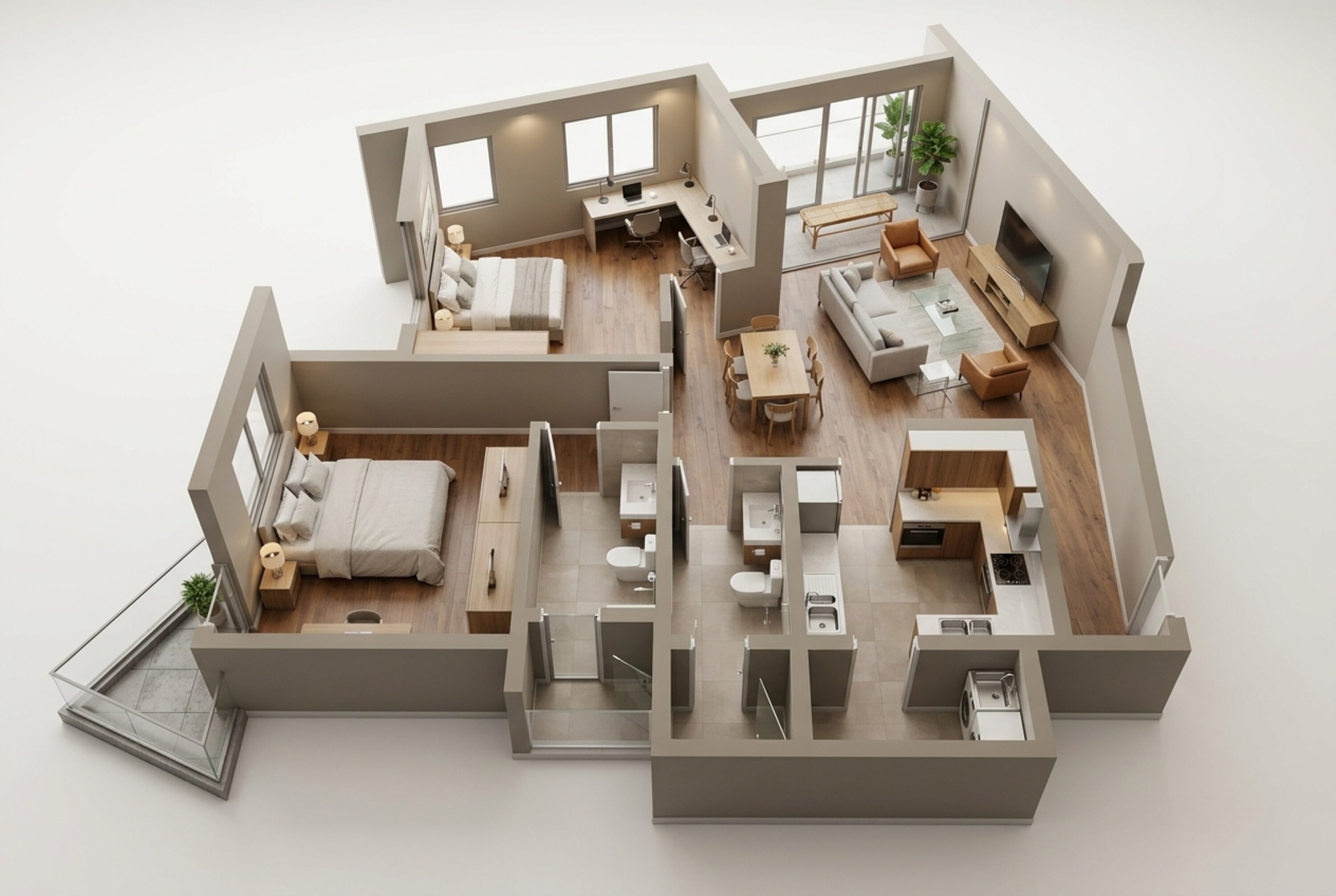 Floor plan of 2 BHK 1589 Sq. Ft. Apartment in Shapoorji Pallonji Parkwest Phase 2, Bangalore