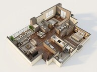 Floor plan of 2 BHK 1294 Sq. Ft. Apartment in Shapoorji Pallonji Parkwest Phase 2, Bangalore
