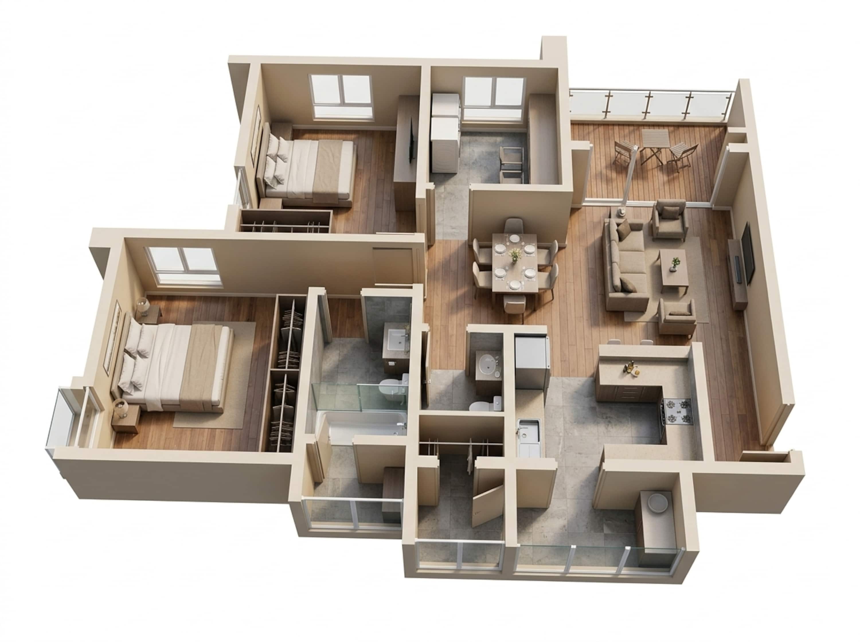 Floor plan of 2 BHK 1665 Sq. Ft. Apartment in Shapoorji Pallonji Parkwest Phase 2, Bangalore
