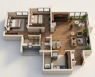 Floor plan of 2 BHK 631 Sq. Ft. Apartment in Shapoorji Pallonji Sensorium Auris, Pune