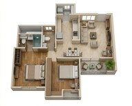Floor plan of 2 BHK 620 Sq. Ft. Apartment in Mahindra Happinest Tathawade Phase 1, Pune