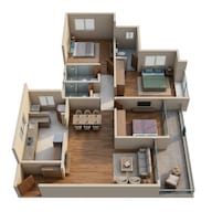 Floor plan of 3 BHK 1197 Sq. Ft. Apartment in Mahindra Happinest Tathawade Phase 1, Pune