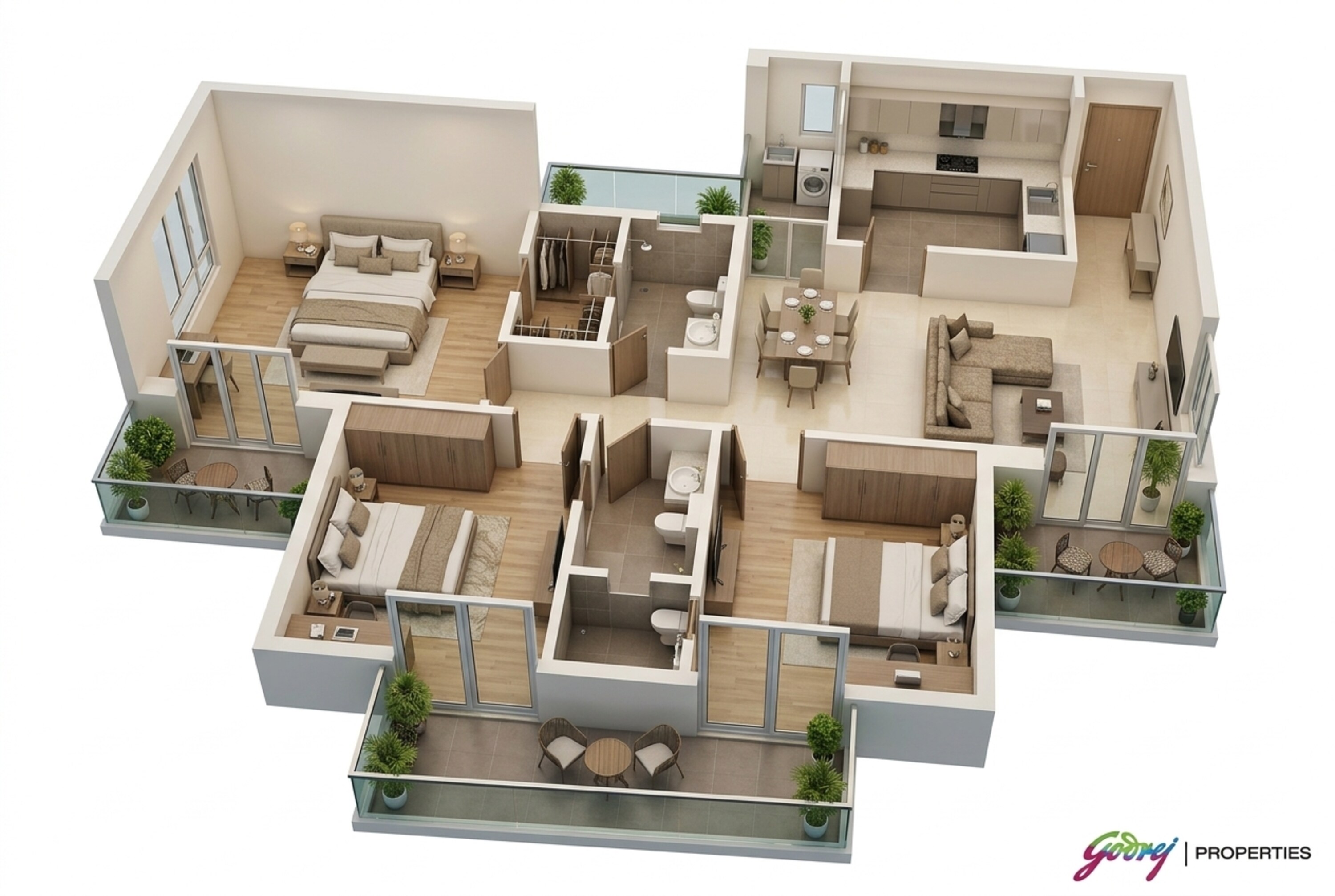 Floor plan of 3 BHK 1169 Sq. Ft. Apartment in Godrej Serenity Gurgaon, Gurgaon