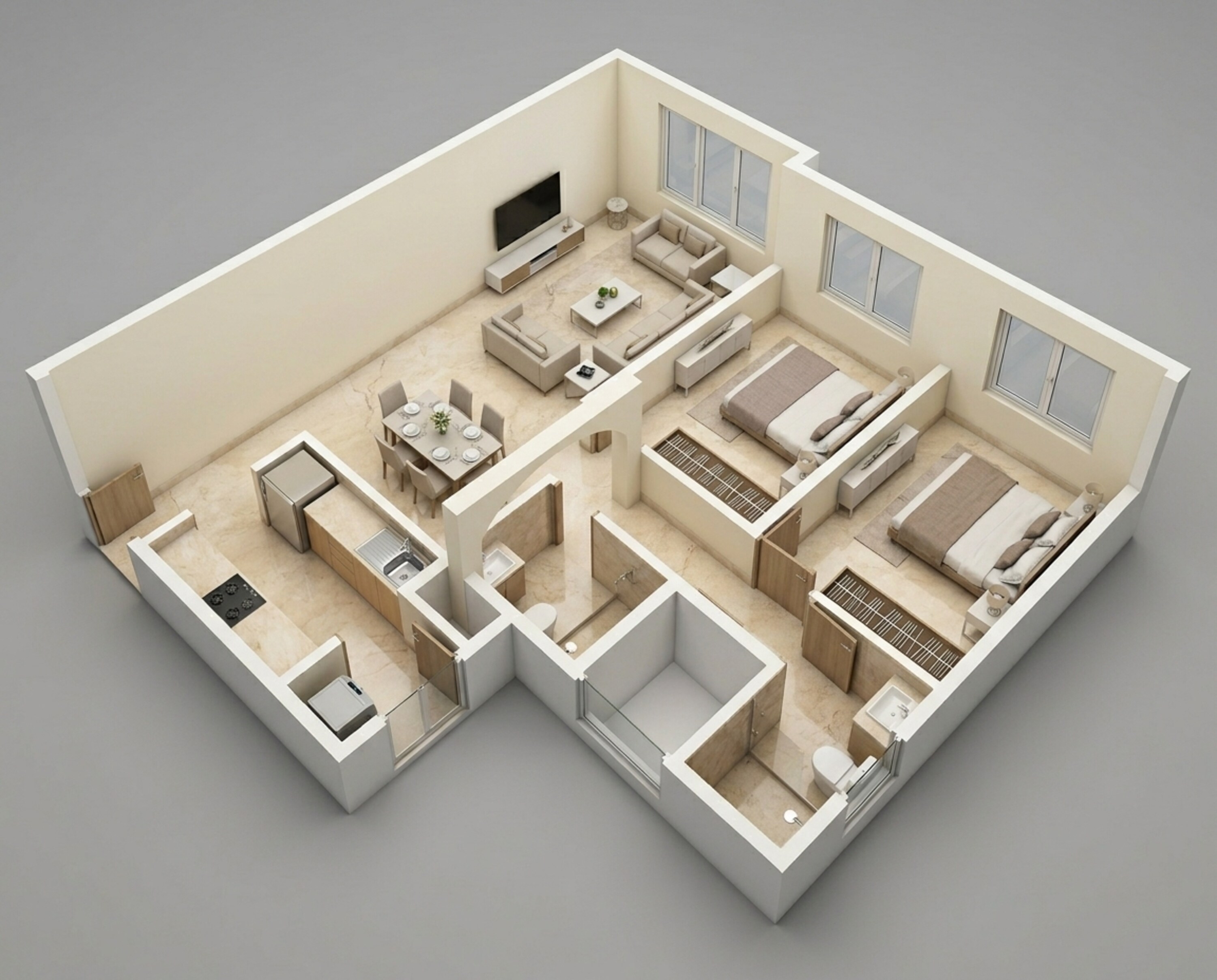 Floor plan of 2 BHK 744 Sq. Ft. Apartment in Mahindra Alcove, Mumbai