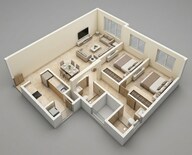 Floor plan of 2 BHK 744 Sq. Ft. Apartment in Mahindra Alcove, Mumbai
