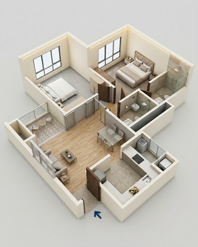 Floor plan of 2 BHK 611 Sq. Ft. Apartment in VTP Sierra, Pune