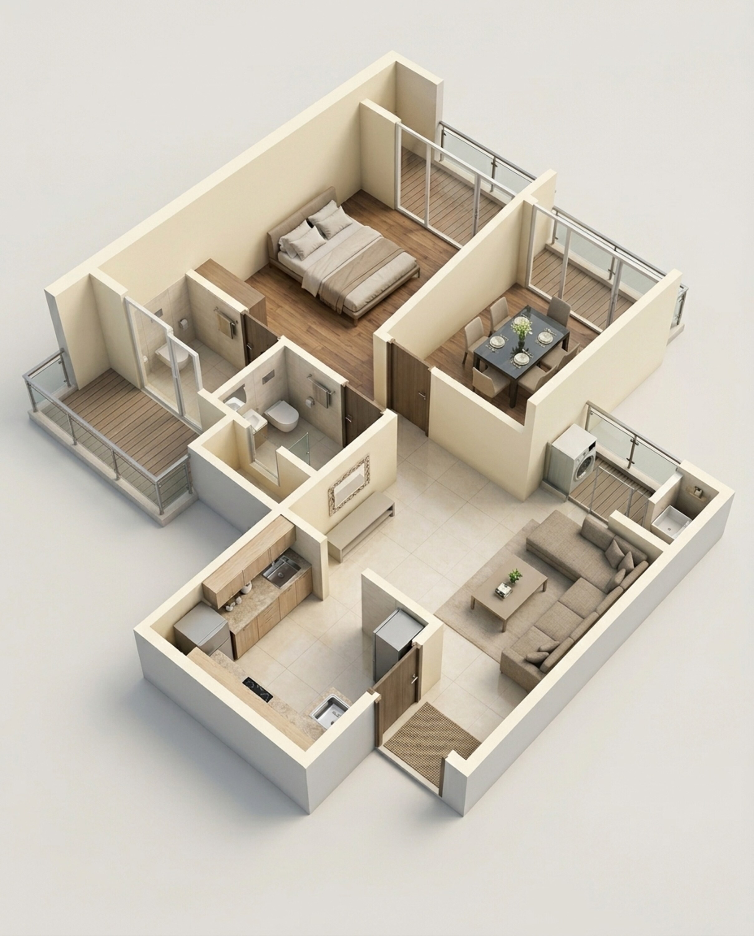 Floor plan of 2 BHK 690 Sq. Ft. Apartment in VTP Sierra, Pune