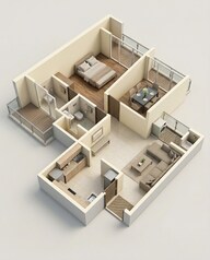 Floor plan of 2 BHK 690 Sq. Ft. Apartment in VTP Sierra, Pune