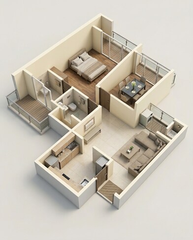 Floor plan of 2 BHK 690 Sq. Ft. Apartment in VTP Sierra, Pune