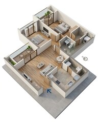 Floor plan of 2 BHK 751 Sq. Ft. Apartment in VTP Sierra, Pune