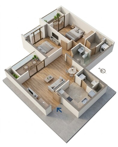 Floor plan of 2 BHK 751 Sq. Ft. Apartment in VTP Sierra, Pune