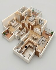 Floor plan of 3 BHK 890 Sq. Ft. Apartment in VTP Sierra, Pune