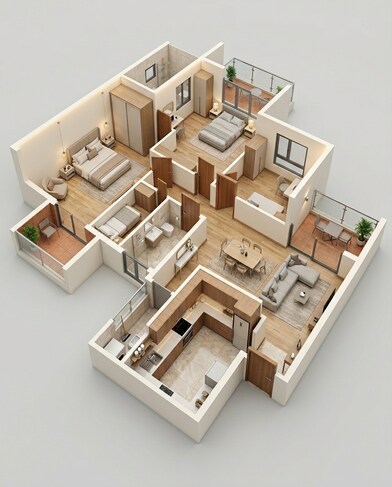 Floor plan of 3 BHK 890 Sq. Ft. Apartment in VTP Sierra, Pune