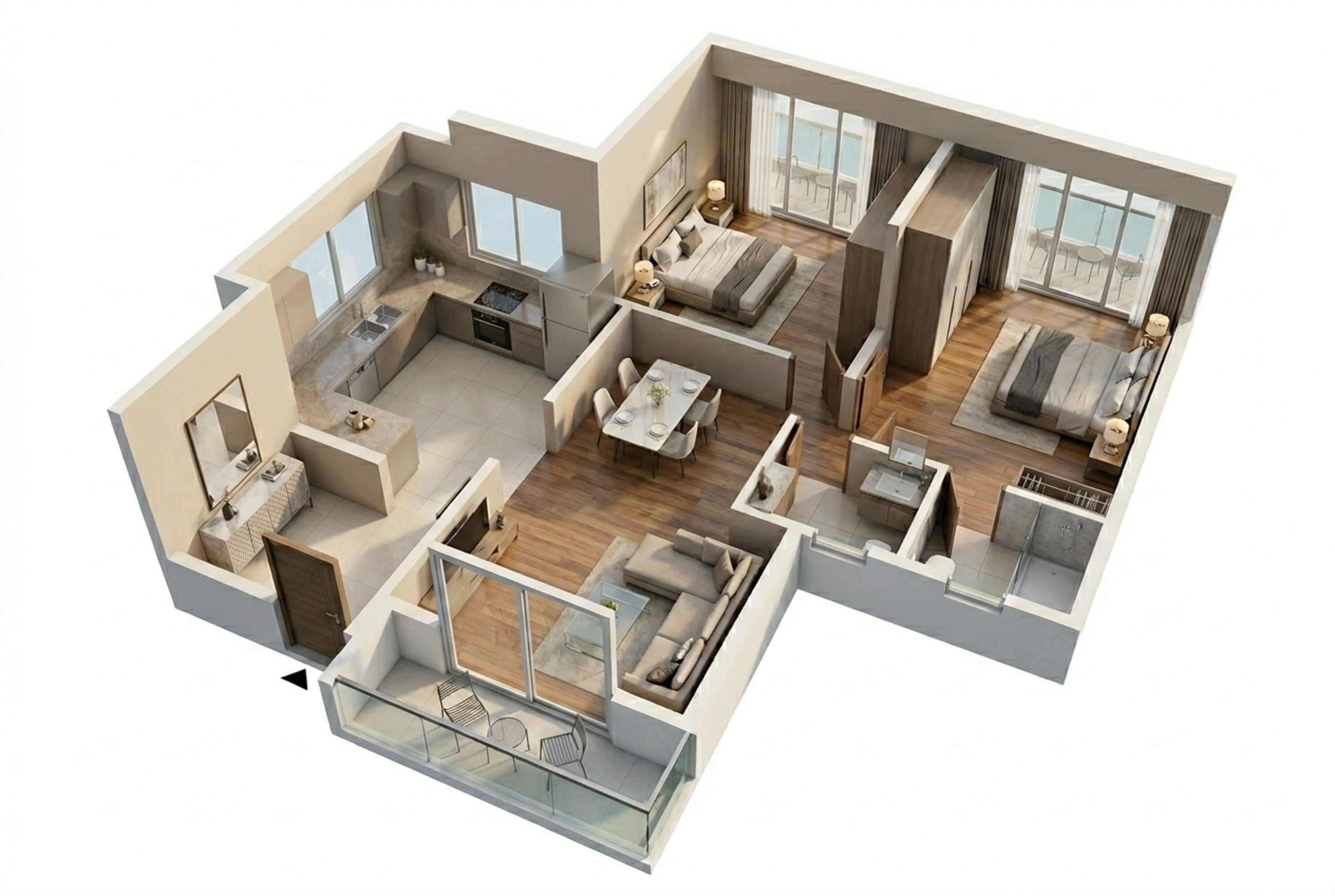 Floor plan of 2 BHK 740 Sq. Ft. Apartment in VTP Codename Skylights, Pune