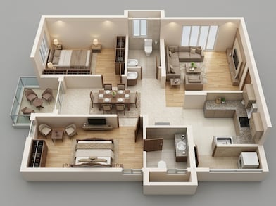 Floor plan of 2 BHK 1155 Sq. Ft. Apartment in Ramky One Harmony, Hyderabad