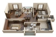 Floor plan of 2 BHK 1295 Sq. Ft. Apartment in Ramky One Harmony, Hyderabad