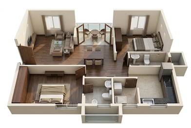 Floor plan of 2 BHK 1295 Sq. Ft. Apartment in Ramky One Harmony, Hyderabad