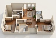 Floor plan of 2 BHK 1097 Sq. Ft. Apartment in Brigade Cornerstone Utopia, Bangalore