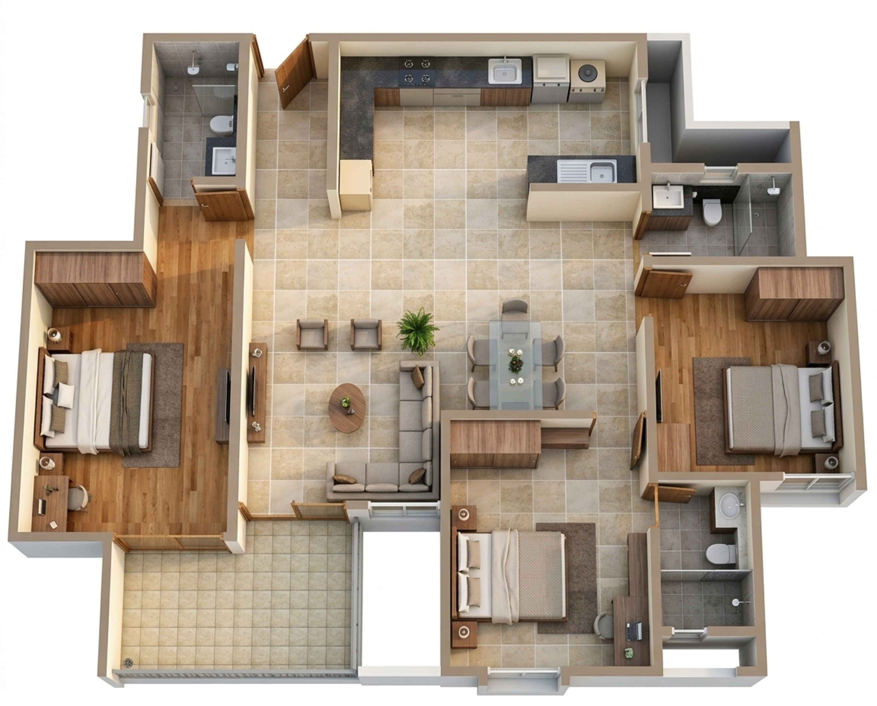 Floor plan of 3 BHK 1821 Sq. Ft. Apartment in Brigade Cornerstone Utopia, Bangalore