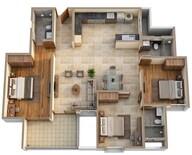 Floor plan of 3 BHK 1821 Sq. Ft. Apartment in Brigade Cornerstone Utopia, Bangalore