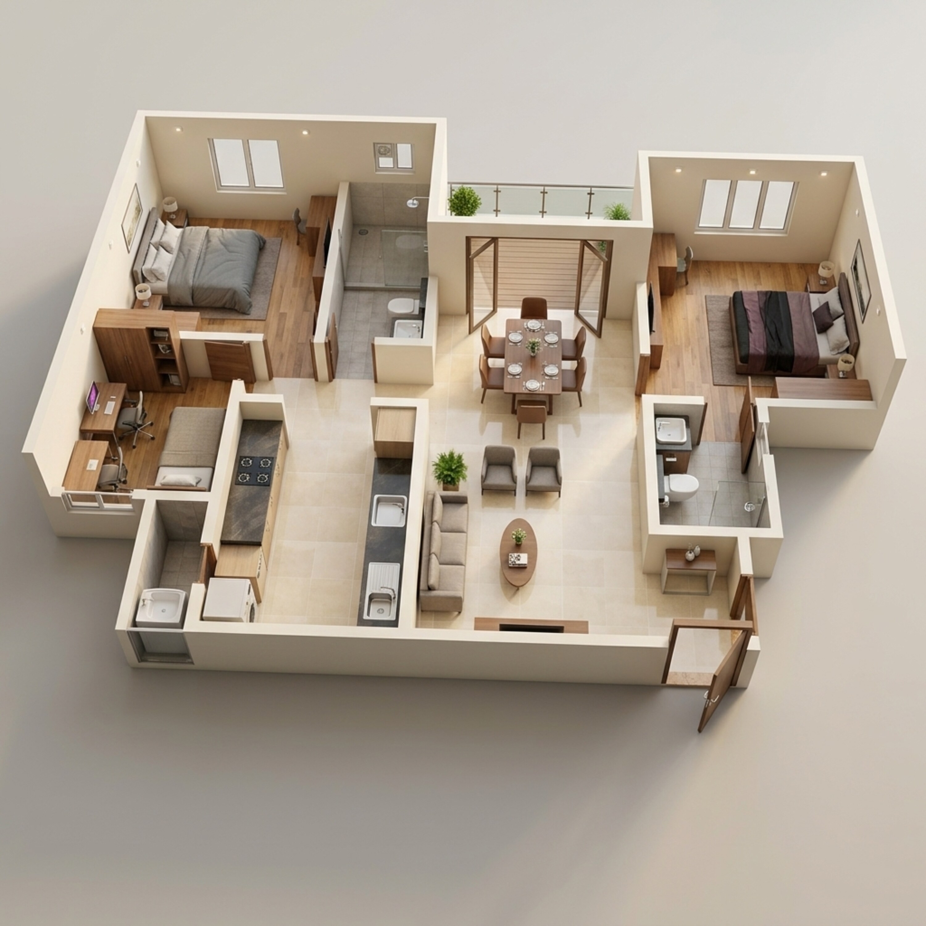 Floor plan of 3 BHK 1389 Sq. Ft. Apartment in Brigade Cornerstone Utopia, Bangalore
