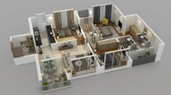 Floor plan of 3 BHK 974 Sq. Ft. Apartment in Purva Clermont, Mumbai