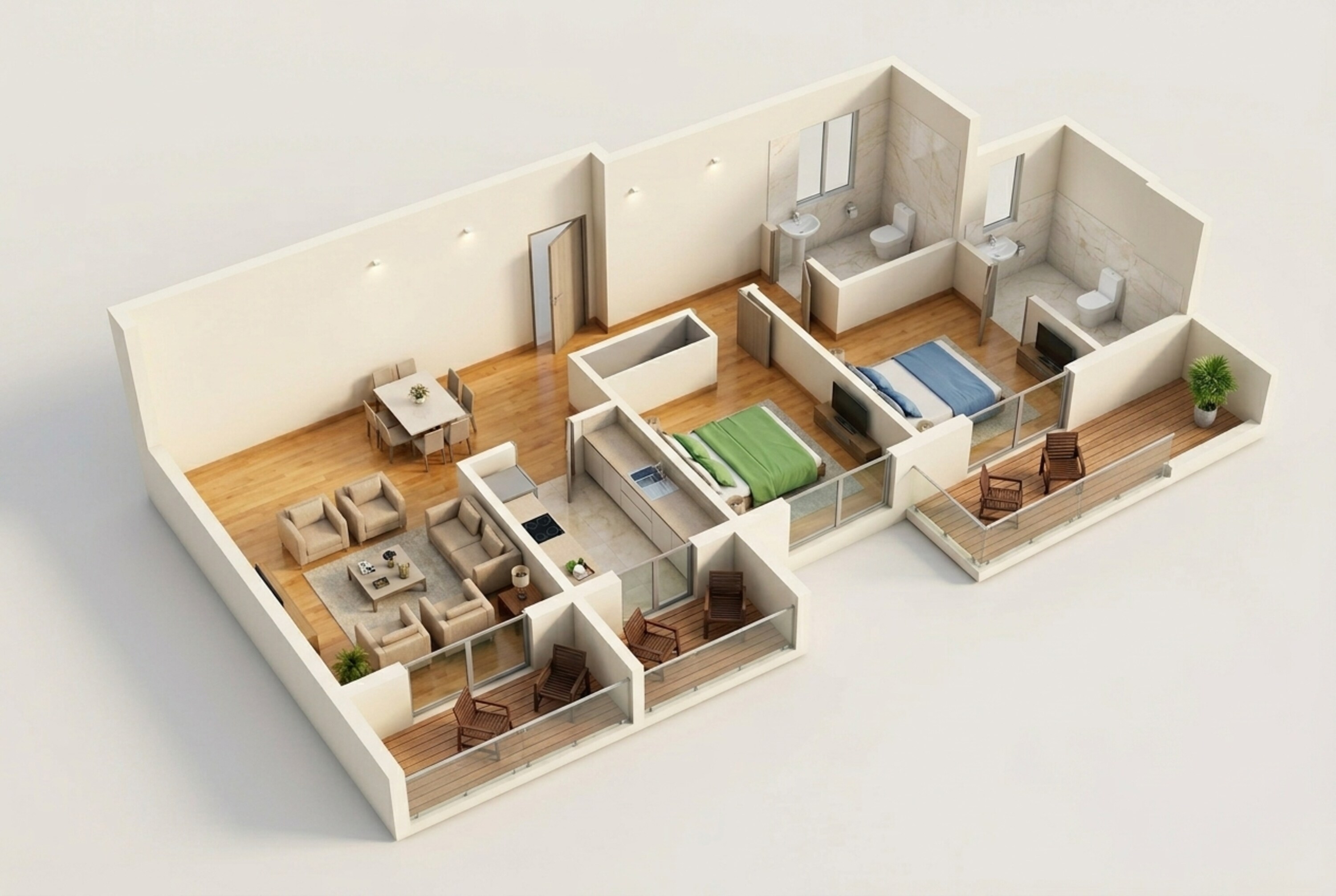 Floor plan of 2 BHK 855 Sq. Ft. Apartment in Adani Codename Greens, Pune