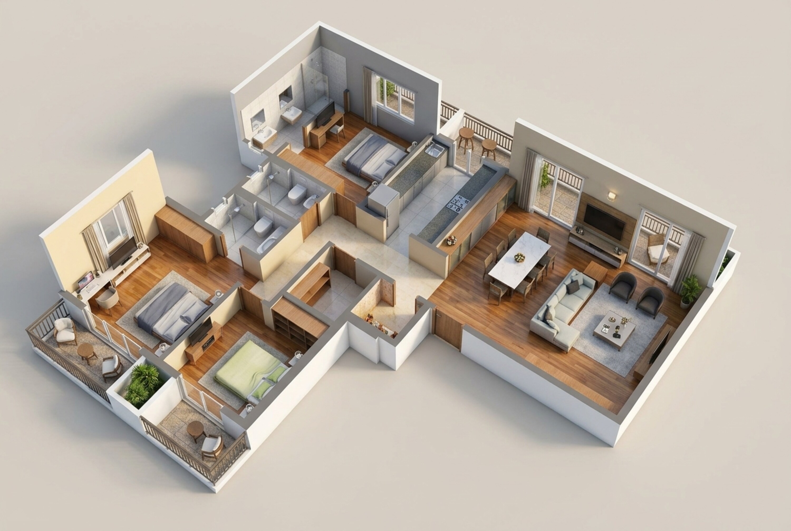 Floor plan of 3 BHK 1329 Sq. Ft. Apartment in Adani Codename Greens, Pune